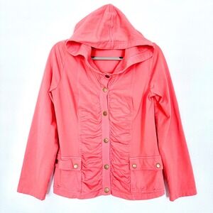 WEARABLES Coral Ruched Snap Front Hooded Jacket Women's M Cotton Made in USA
